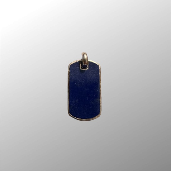 David Yurman Large Dog Tag Sterling Silver with  Lapis Lazuli Stone - Picture 1 of 2